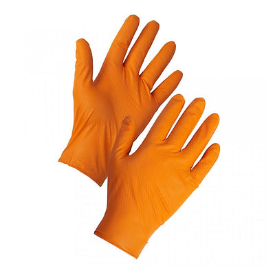 Tuff Grip Heavy Duty Orange Nitrile Disposable Gloves - Pack of 100 - Work Safety Protective Gear - ELKO Direct