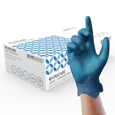 Unigloves Blue Vinyl Disposable Gloves - Pack of 100 - Work Safety Protective Gear - ELKO Direct