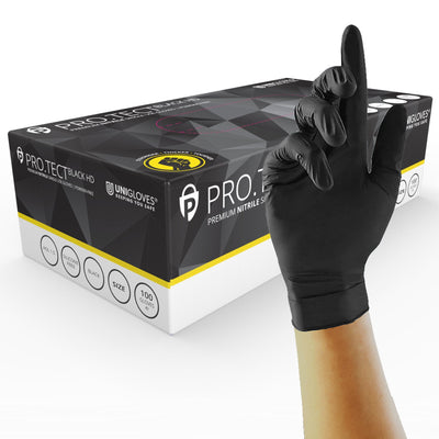 Unigloves PRO.TECT Black HD Nitrile Disposable Gloves - Pack of 100 - Work Safety Protective Gear - ELKO Direct