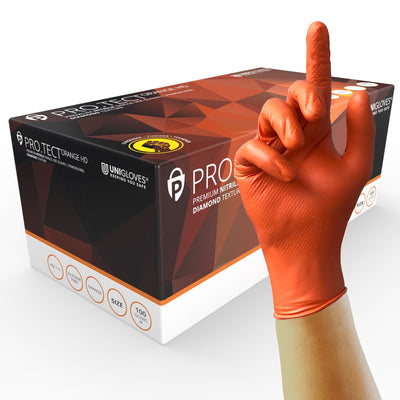 Unigloves PRO.TECT Orange HD Nitrile Disposable Gloves - Pack of 100 - Work Safety Protective Gear - ELKO Direct